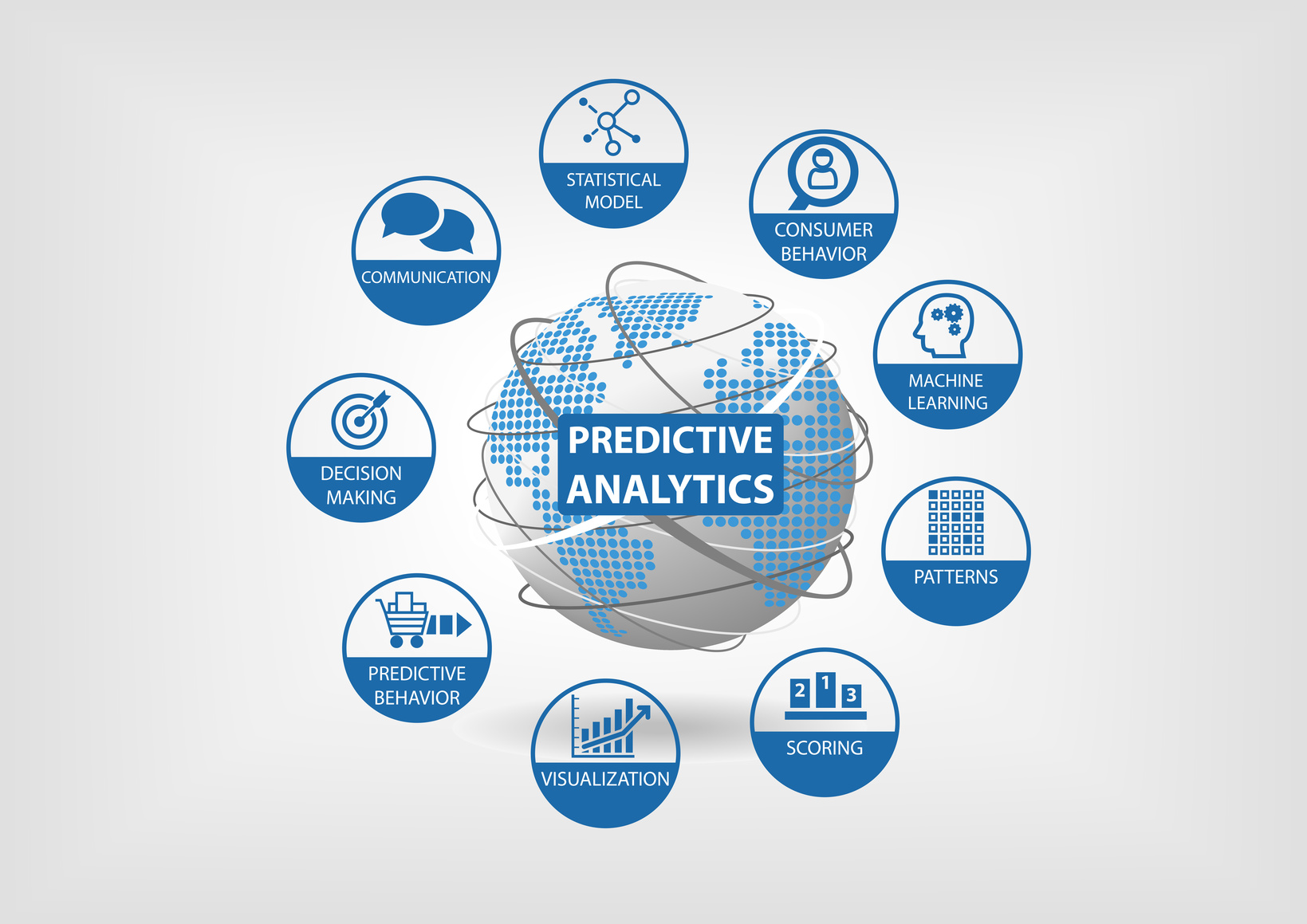 Predictive web and data analytics vector icons Predictive analytic consulting